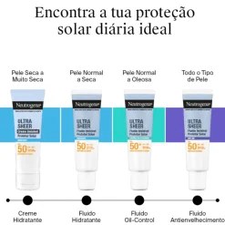 Neutrogena Ultra Sheer Protetor Solar Fluido Invisível Hidratante FPS50 50ml | Ideal para pele normal a seca e sensível