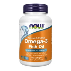 NOW Omega-3 Óleo de Peixe Cápsulas Moles 100 Uni. | Suporte cardiovascular e geral