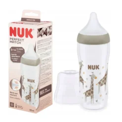 NUK Biberão Perfect Match +6 Meses 360ml | Padrão Girafas e Tetina Silicone Anti-Cólicas