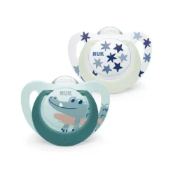 NUK Chupeta Star Day & Night 6-18Meses Branca-Verde | Chupeta para o Dia e outra que Brilha no Escuro | Formato Ortodôntico