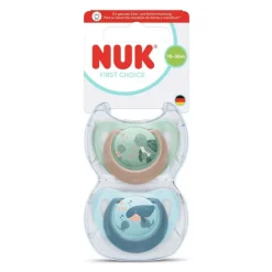 NUK First Choice Chupetas Silicone Azul 6-18M 2 Uni. | Tartaruga e Baleia