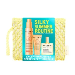 Nuxe Silky Summer Routine 2026 | Kit Solar SPF50+ + Huile Prodigieuse Rosto Corpo