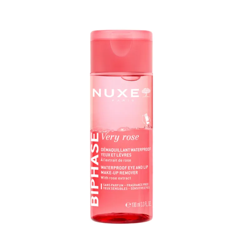 Nuxe Very Rose Desmaquilhante Bifásico 100ml | Remove Maquilhagem Waterproof sem Esfregar | Para Olhos Sensíveis
