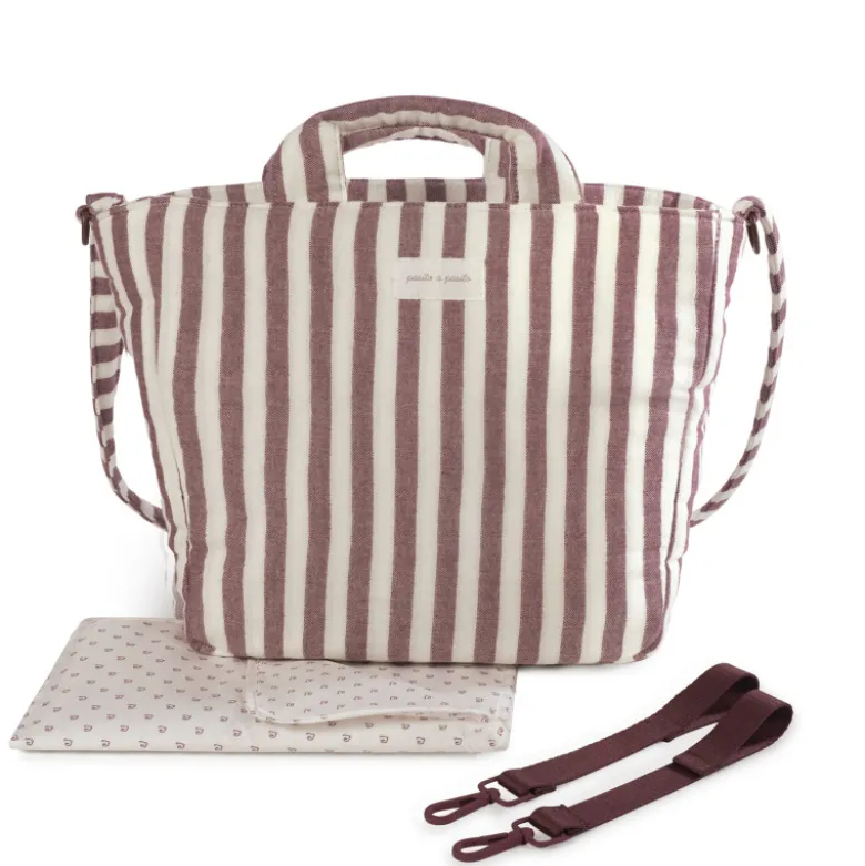 Pasito a Pasito Saco Muda Fraldas Cherry Strips 37x30x12 cm | Inclui Trocador