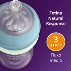 Philips Avent Biberão Noturno Natural Response 260ml 3-6Meses | Tetina Silicone fluxo médioeses