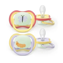 Philips Avent Ultra Air Chupeta Noturna 0-6M | Borboleta e Minhoca - Brilha no Escuro