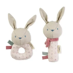 Saro Conjunto Chocalhos Cotton Bunnies Blossom Pink - Brinquedo Roca Sensorial Bebé