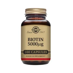 Solgar Biotina 5000ug 100 Cápsulas | Cabelo, Pele e Energia | Vegan