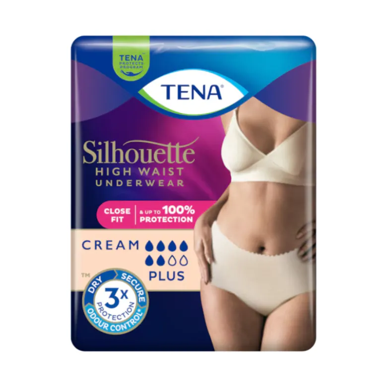 TENA Silhouette Creme Plus M Cueca Feminina Cintura Alta para Incontinência 9 Unidades