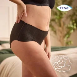 TENA Silhouette Noir Plus L Cueca Preta Feminina Cintura Alta para Incontinência 8 Unidades