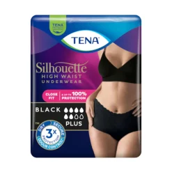 TENA Silhouette Noir Plus L Cueca Preta Feminina Cintura Alta para Incontinência 8 Unidades