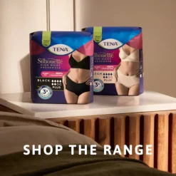 TENA Silhouette Noir Plus L Cueca Preta Feminina Cintura Alta para Incontinência 8 Unidades
