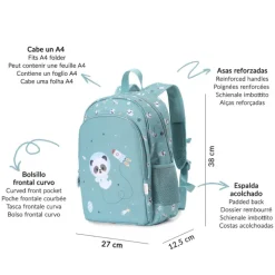 Tutete Mochila Escolar Média c/ Porta Chaves Pandas in Space 39cm