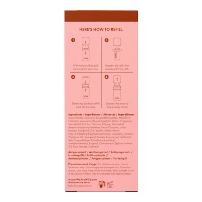 WILD Desodorizante Roll-On Caixa+Recarga Corações Âmbar e Ágar 50ml